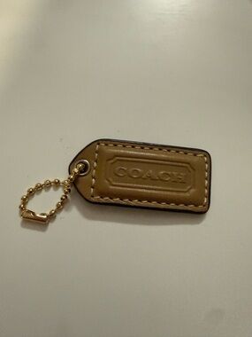 COACH Tan Leather Key Tag with Gold Chain